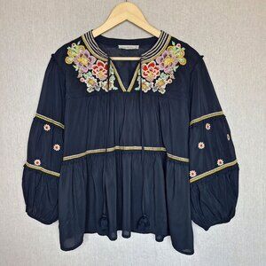 💙 See and to be Seen Floral Embroidered Oversized Top Size M/L Boho Hippie 70s